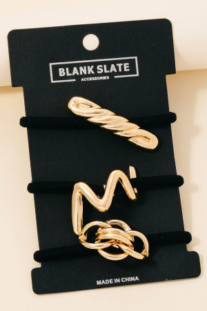 Mixed 3Pc Metallic Charms Hair Tie Set