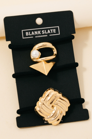 Pearl Stud Trianle And Knot Charm Hair Tie Set