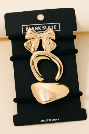 Metallic Ribbon Bow And Shapes Hair Tie Set