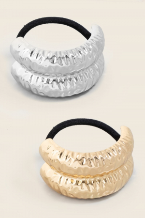 2Pc Gold And Silver Crumpled Cuff Hair Tie Set
