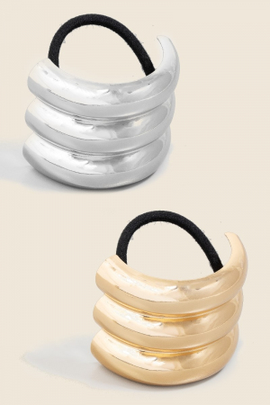 2Pc Gold And Silver Triple Layered Cuff Hair Tie Set