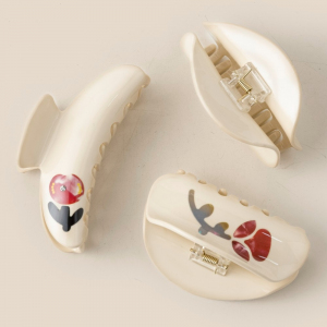 Three Piece Flower Print Hair Clip Set