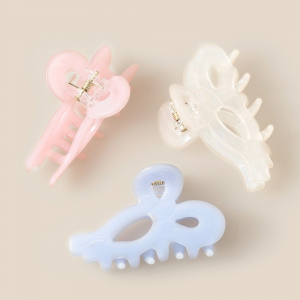 3 Piece Mixed Ribbon Bow Shape Hair Claw Set