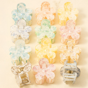 12Pc Mixed Paint Splatter Flower Hair Claw Set