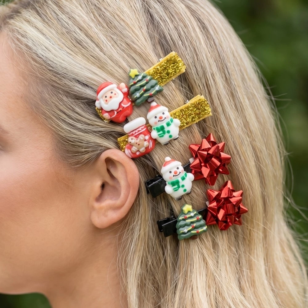 6Pc Assorted Festive Christmas Theme Hair Clip Set