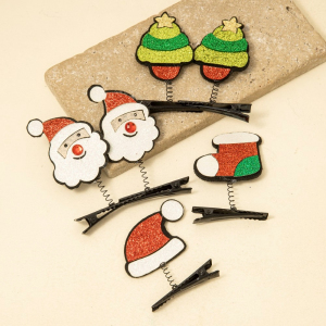6Pc Festive Christmas Springy Hair Clip Set