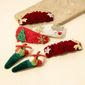 Assorted 6Pc Fabric Festive Christmas Hair Clip Set