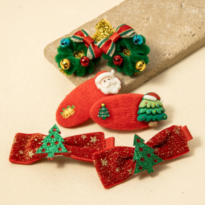 6Pc Mixed Christmas Theme Hair Clip Set