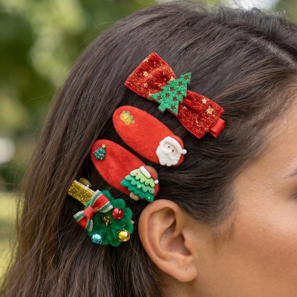 6Pc Mixed Christmas Theme Hair Clip Set