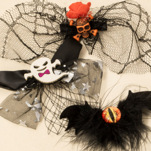 3Pc Assorted Halloween Ribbon Bow Hair Clips