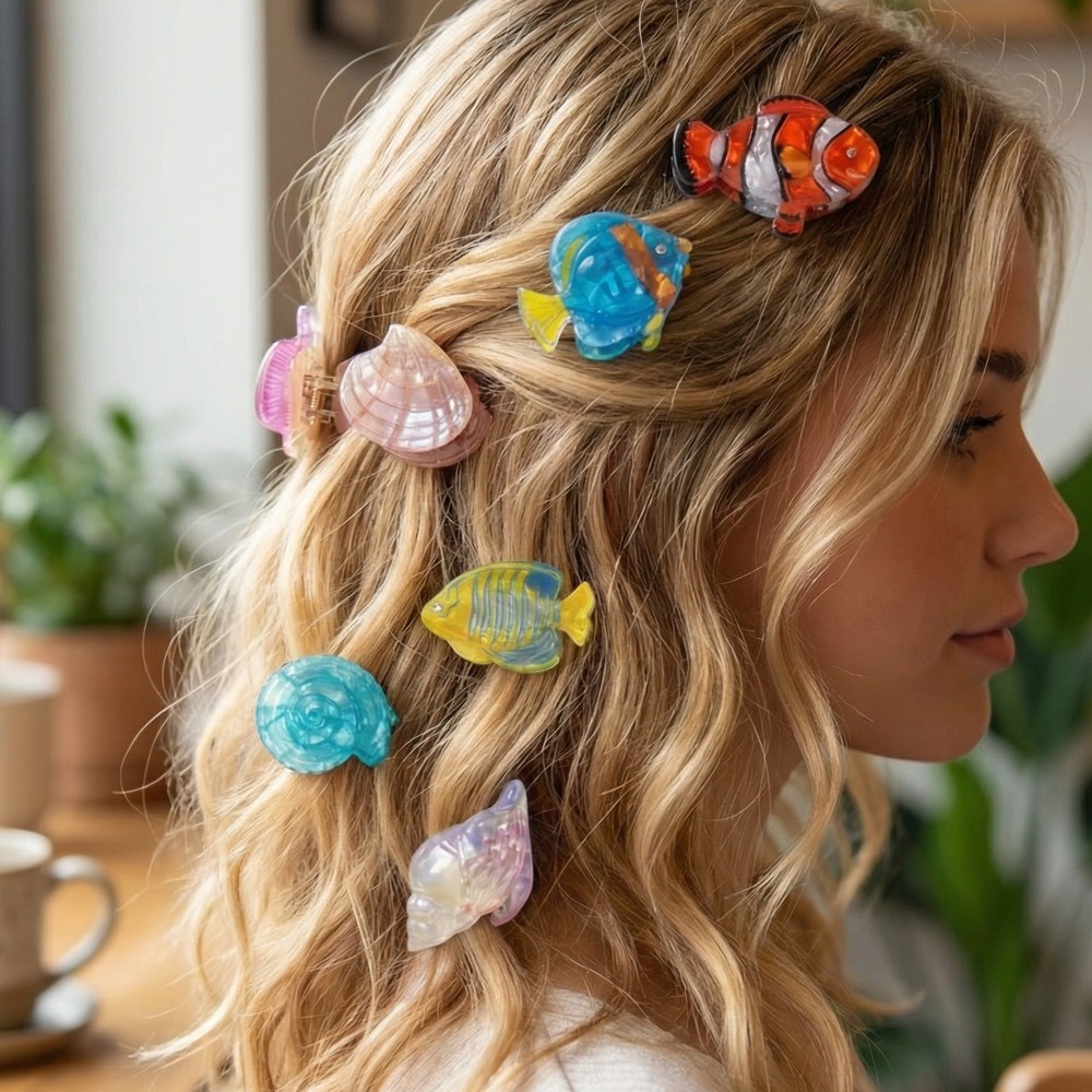 Twelve Piece Assorted Sealife Mini Hair Clips