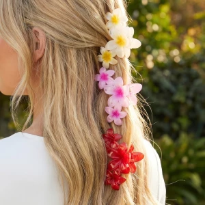 Tropical Plumeria Flower Claw Clip Set