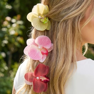 Pearl Orchid Flower Hair Clip Set
