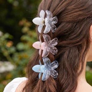 Clear Plumeria Flower Claw Clip Set
