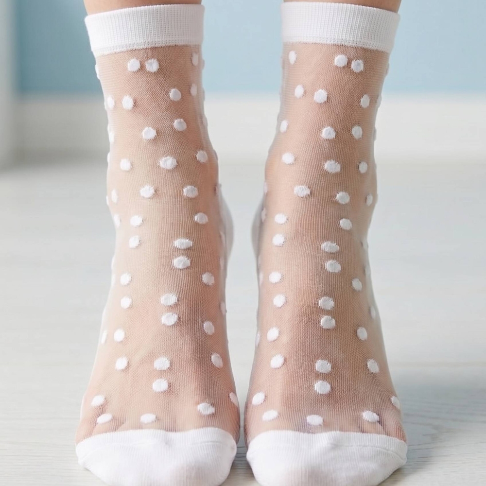 Sheer Polka Dot Rolled Cuff Ankle Socks