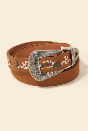Flower Embroidered Etch Buckle Belt