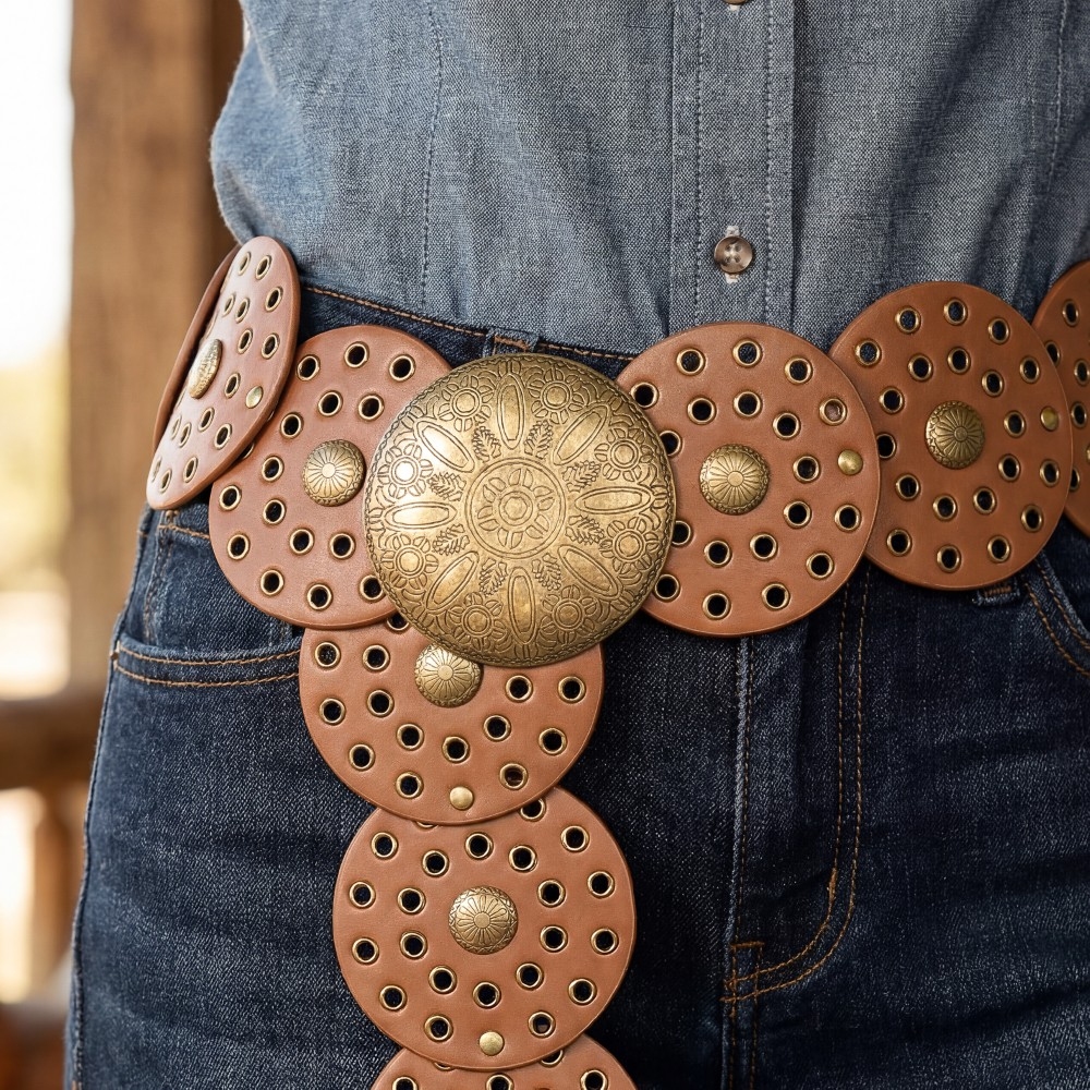 Faux Leather Western Bohemian Disc Belt