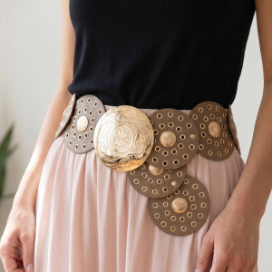 Wide Concho Disc Western Statement Belt