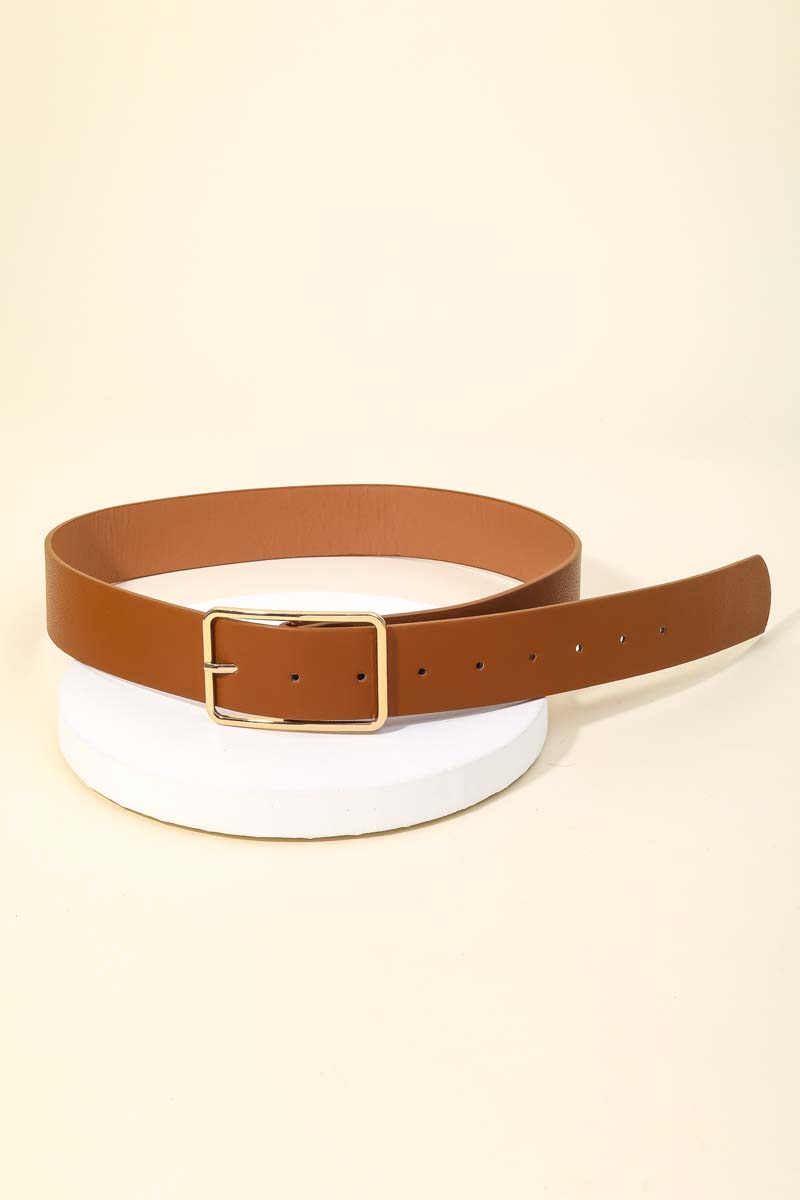 Rectangle Cutout Buckle Vegan Leather Belt