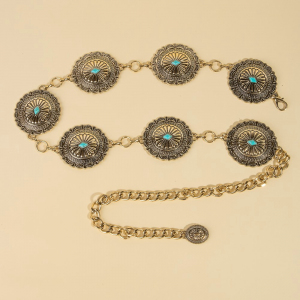 Detailed Ornate Disc Concho Chain Belt