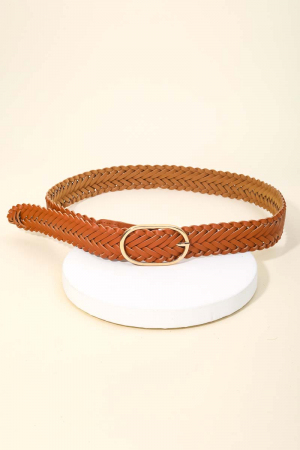 Braided Oval Buckle Vegan Leather Belt