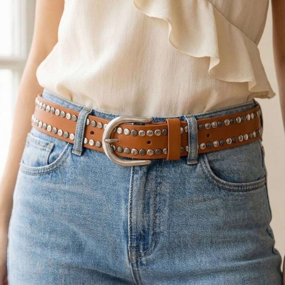 Vegan Leather Studded Fashion Belt
