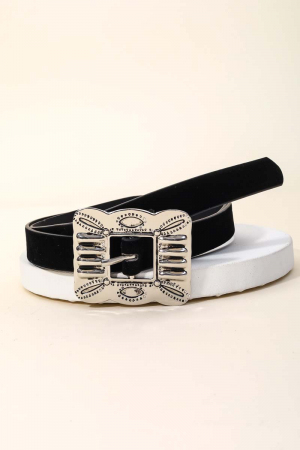 Intricate Metallic Square Buckle Belt