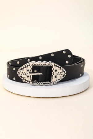 Intricate Metallic Western Oval Buckle Belt