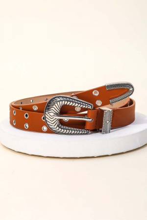 Engraved Western Horseshoe Buckle Notched Belt
