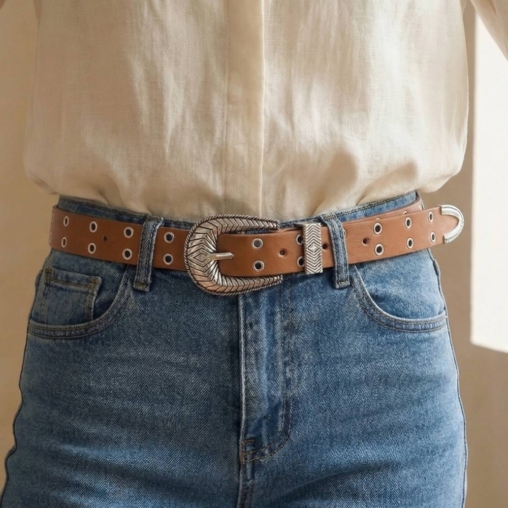 Engraved Western Horseshoe Buckle Notched Belt