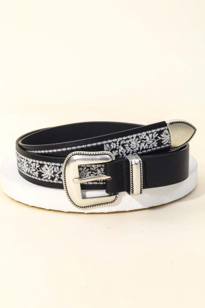 Embroidered Floral Pattern Buckle Belt