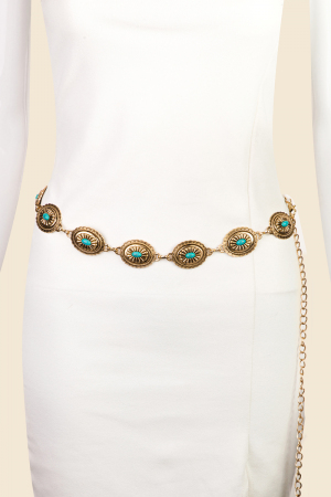 Oval Concho Turquoise Disc Concho Chain Belt