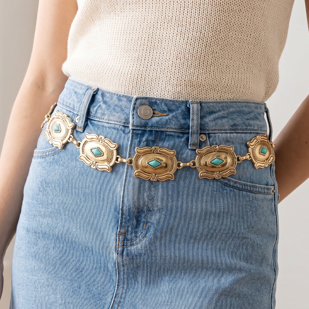 Turquoise Concho Chain Link Belt