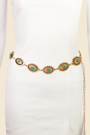 Western Oval Concho Turquoise Chain Belt