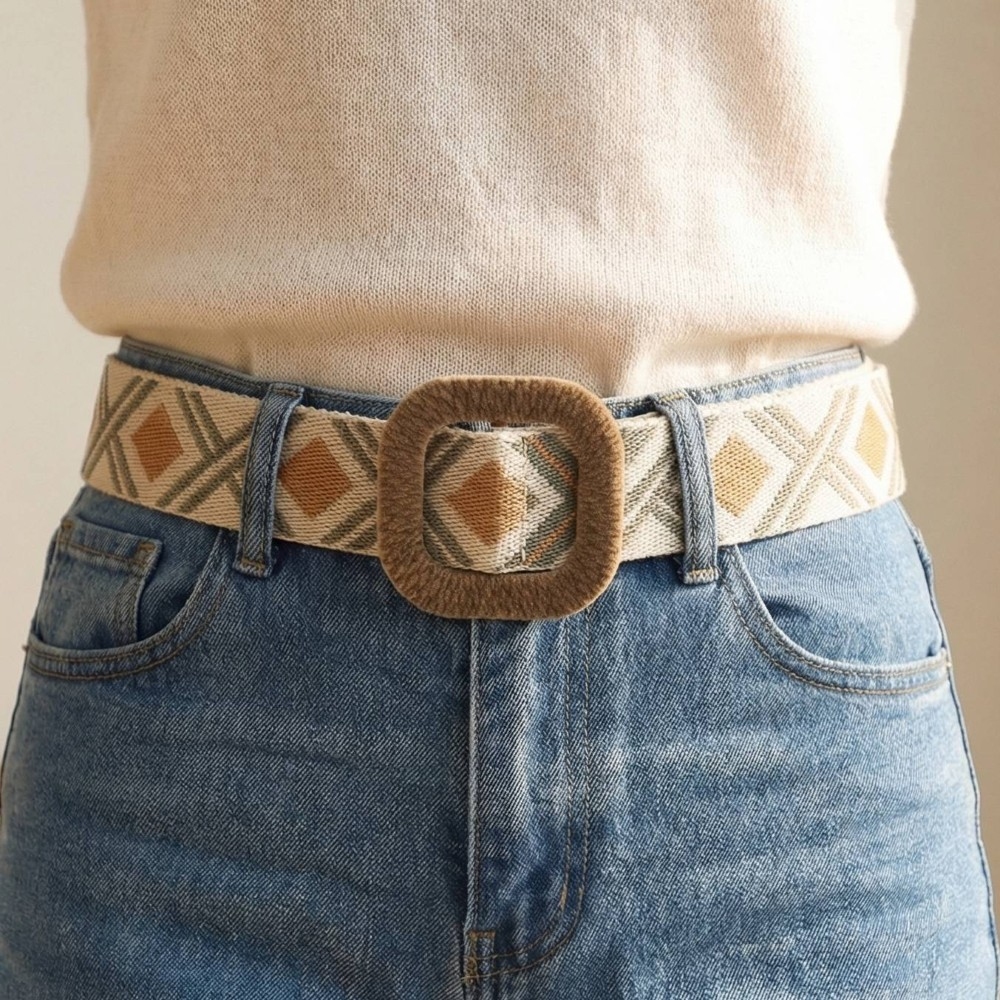 Boho Abstract Pattern Square Buckle Belt