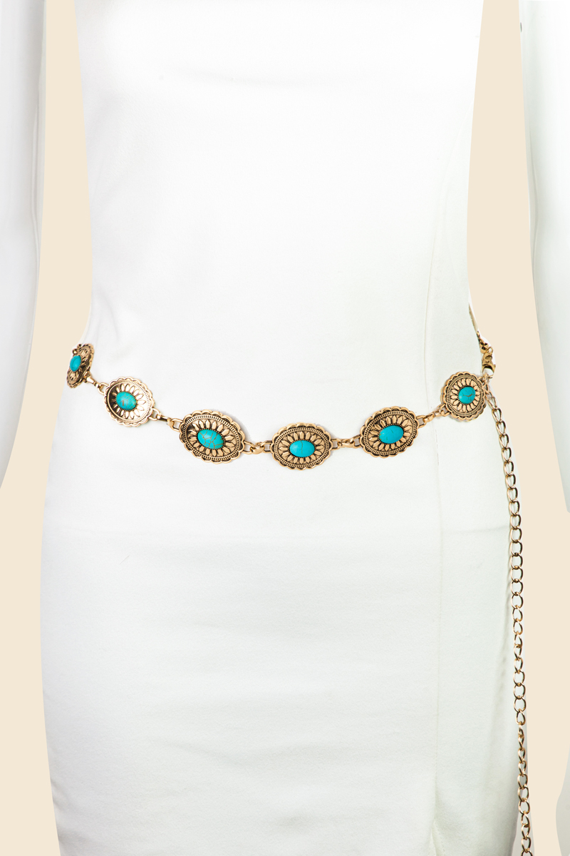 Floral Turquoise Concho Disc Chain Belt