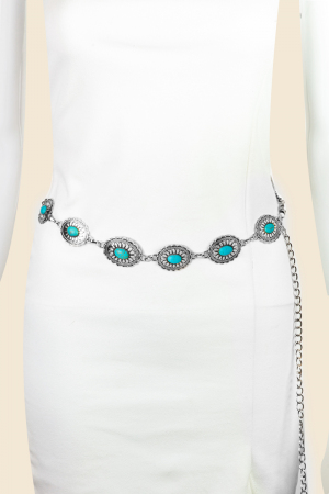Floral Turquoise Western Concho Disc Chain Belt