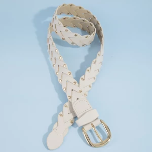 Braided Studded Vegan Leather Belt With Dome Rivets