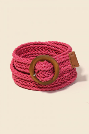 Wooden Circle Buckle Braided Belt