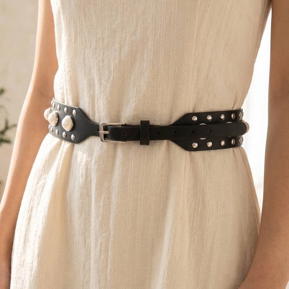 Pearly Studded Vegan Leather Belt