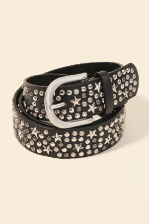 Metallic Stars And Stud Vegan Leather Belt