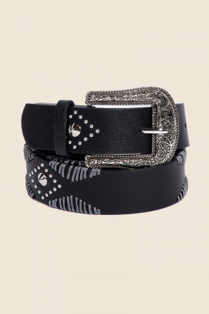 Western Floral Etched Buckle Vegan Leather Belt