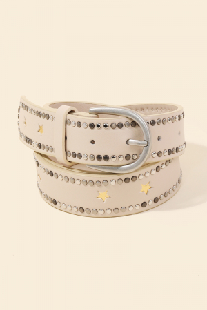Studded Trim Vegan Leather Belt