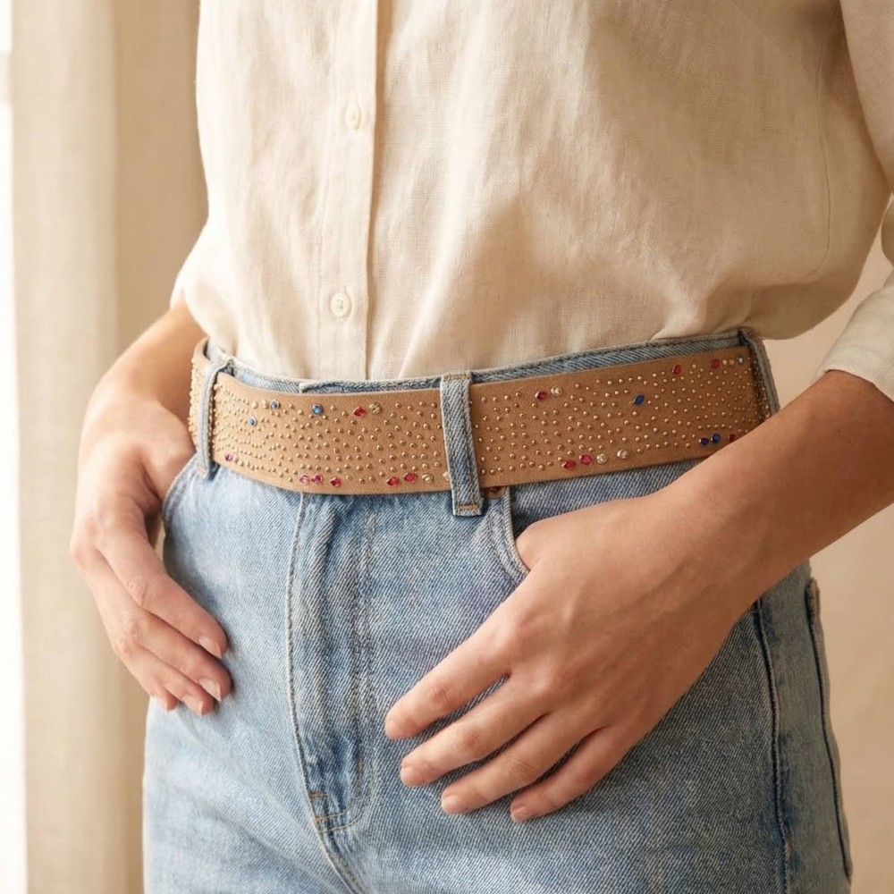 Colorful And Metallic Studded Wide Belt