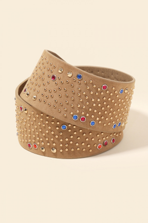 Colorful And Metallic Studded Wide Vegan Leather Belt