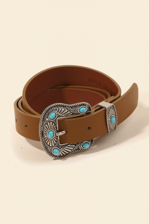 Turquoise Stud Buckle Faux Leather Belt