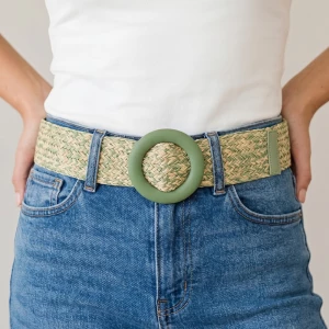 Woven Straw Wide O Ring Buckle Belt