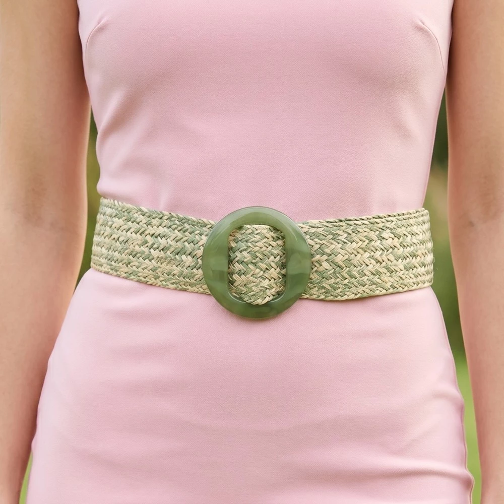 Cloudy Plastic Hoop Buckle Braided Belt
