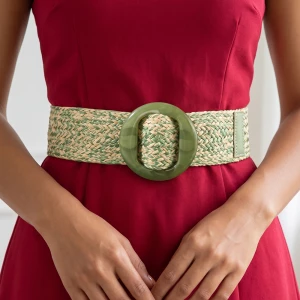 Two Tone Woven Stretch Belt With Marbled Buckle