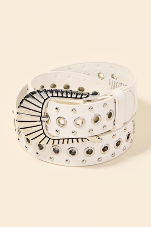 Metallic Stud And Grommet Vegan Leather Belt